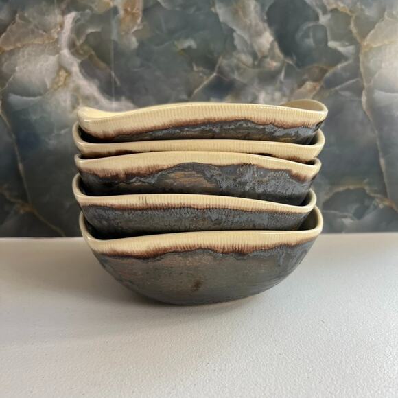 Studio Art Pottery Brown Square Shaped Bowls Stoneware Handmade Set of 5 - Picture 2 of 10